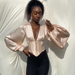 Cream Kilentar Joyo Silk Balloon Sleeve Blouse